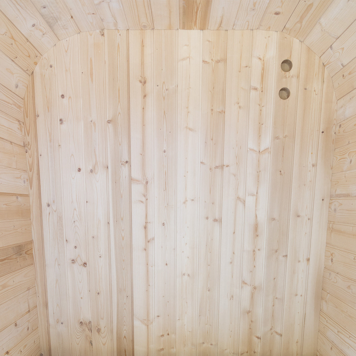 Auris One Luxury Outdoor Cedar Sauna interior overhead view showing natural cedar wood walls ceiling and ventilation holes