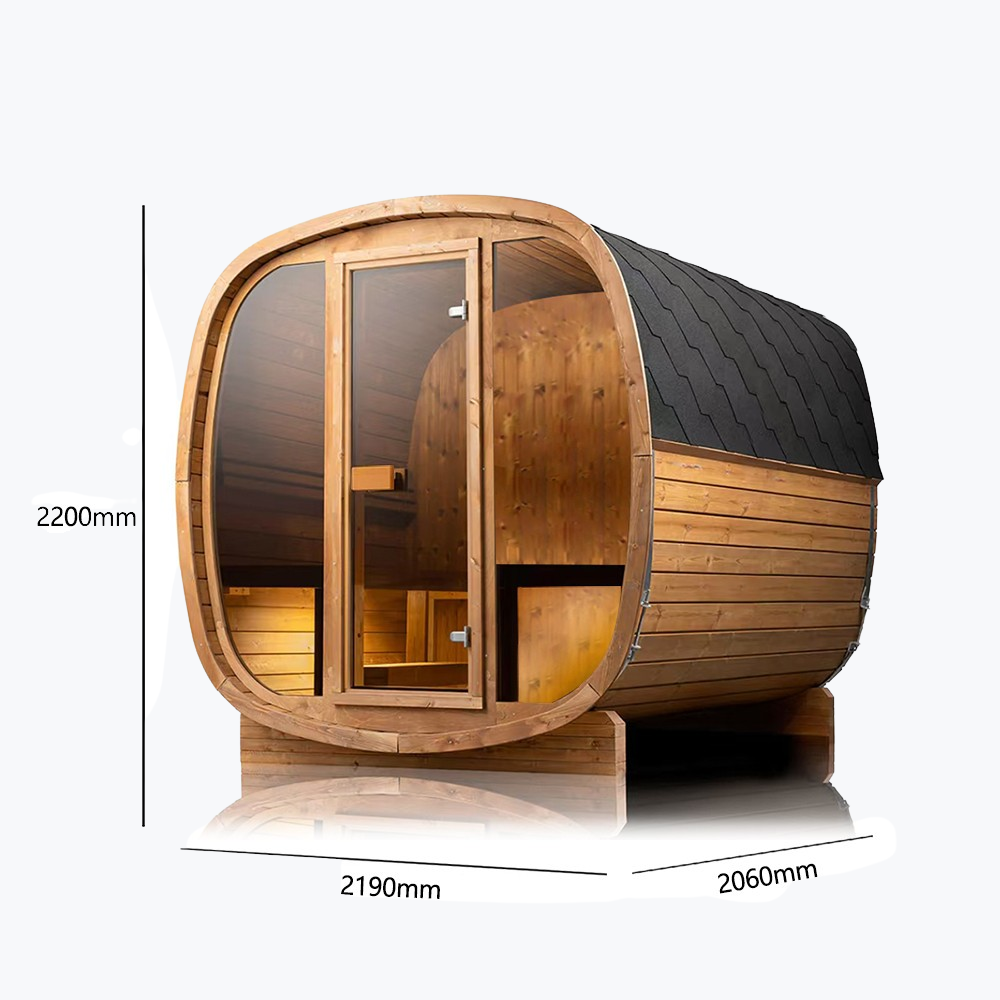 Auris Two 2-Person Outdoor Cedar Barrel Sauna dimensions - 2200mm x 2190mm x 2060mm by Orivon Wellness