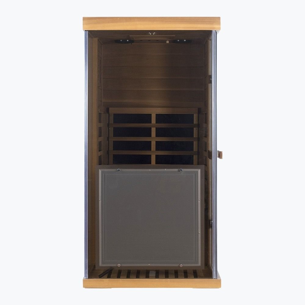 WizziSaunas 909MX Mini red cedar infrared sauna interior assembly complete