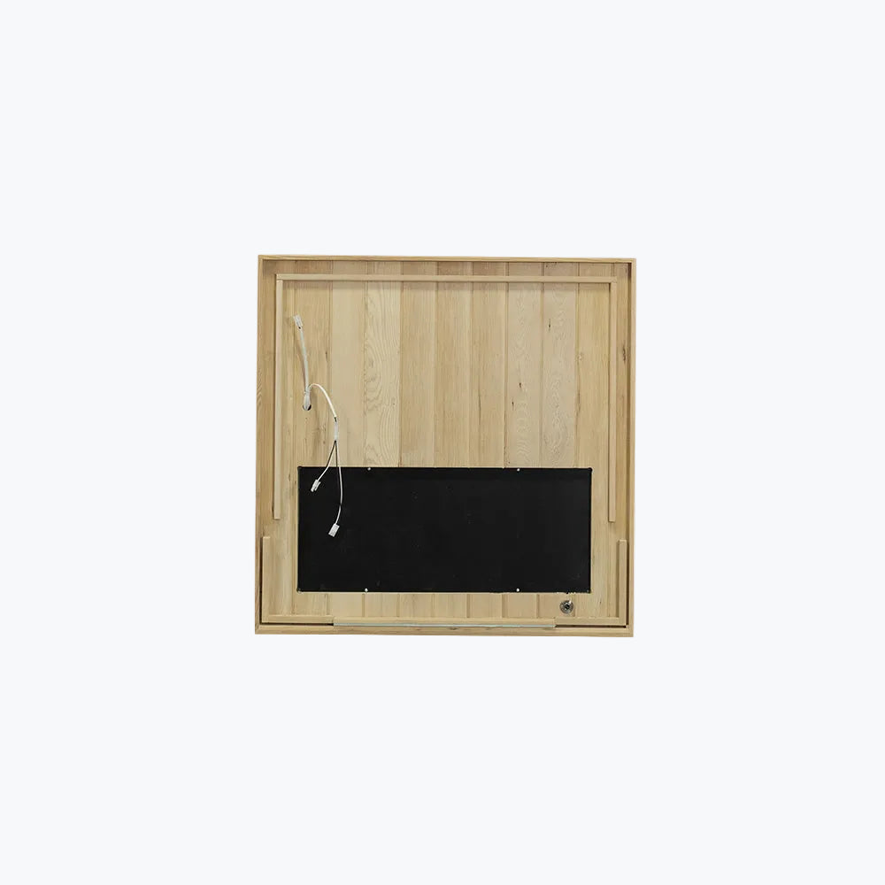 WizziSaunas SH01 Infrared Sauna hemlock floor panel with carbon floor heater strip and wiring on white background
