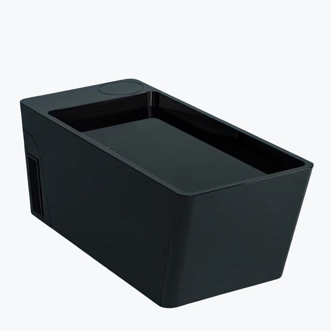 Orivon Black Frost Cold Plunge Tub front angle view showing open interior basin and lid on white background