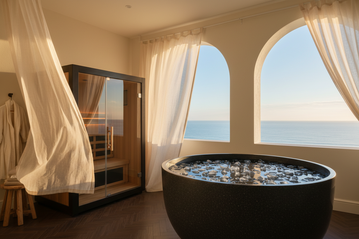 the cold plunge has ice inside, keep the rest unchaged