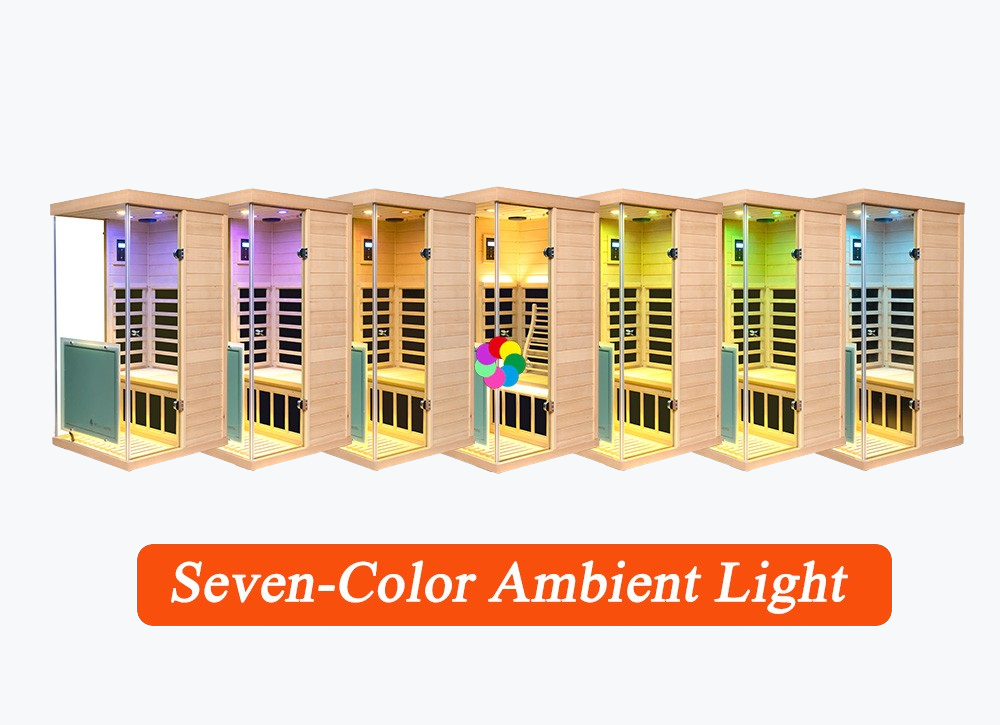 Infrared sauna with seven-color ambient light on a white background