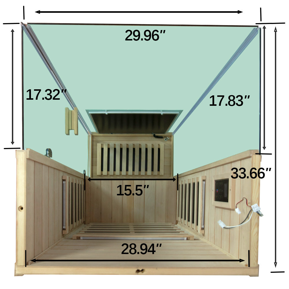 Dimensions of a wooden sauna with clear roof