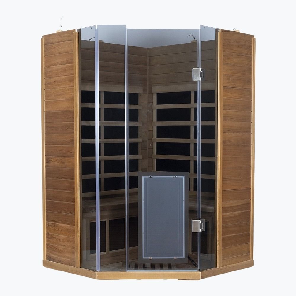 WizziSaunas SR07 Red Cedar Infrared Sauna assembly step 12 showing all of the glass panels installed.