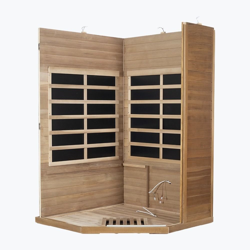 WizziSaunas SR07 Red Cedar Infrared Sauna assembly step 4 showing three wall panels connected by WizziSauna
