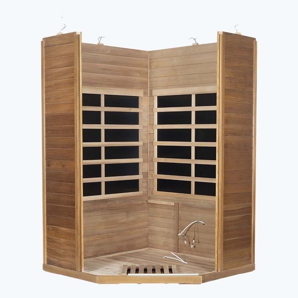 WizziSaunas SR07 Red Cedar Infrared Sauna assembly step 5 showing all four wall panels connected by WizziSauna